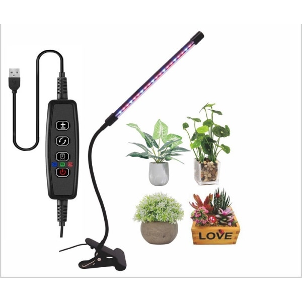 LED-plantevækstlampe Plantelampeclips Timing Fuldspektrum Sollys saftige blomster Black A