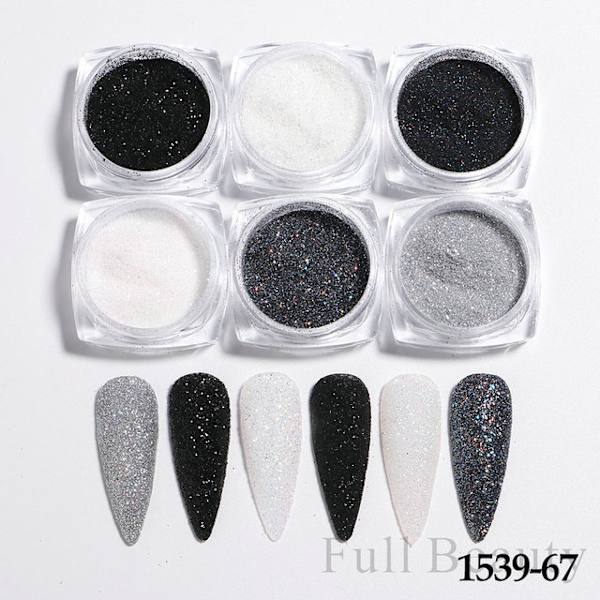 6 stk negl-klistremerker Farger Glittersett Høst og Vinter Diamant i rusk Rosa Champagne Pailletter Negl Glitter Negl A