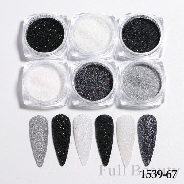 6 stk negleklistremerker Farger Glittersett Høst og vinter Diamant i rusken Rosa Champagne paljetter Nail Glitter Nail A