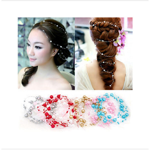 1m kunstige perler kæde bryllup hår tilbehør Hvid