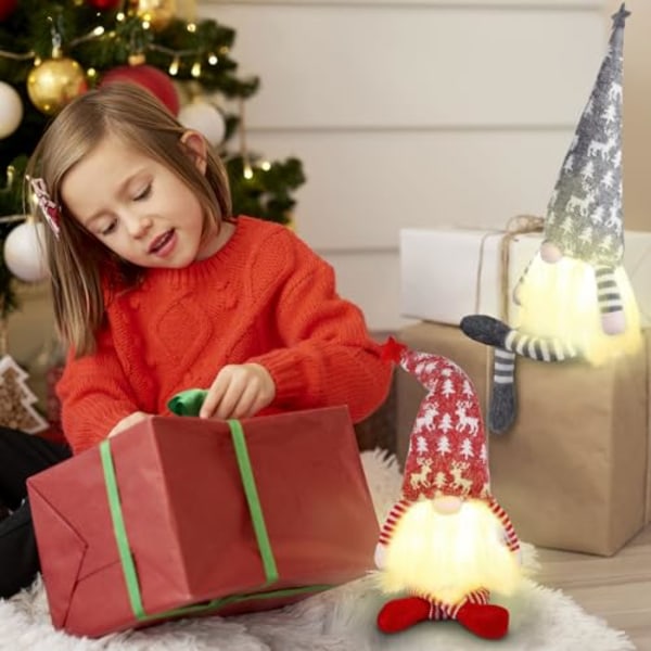 Juldekoration Gnome, 2 ST Tomte med LED, Svensk Jultomte, Tomte Dekoration med LED 1