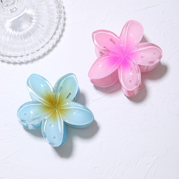 Hawaiska Plumeria Blomster Hårklämmor för Kvinnor Flickor Akryl Gradienter Färgade Kronblad Hårklämma Hästsvans Hårsnodd Huvudbonad