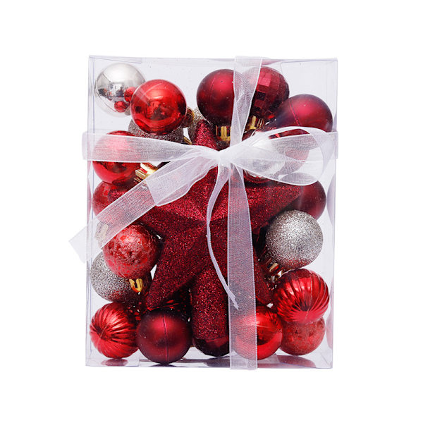 Julepynt 3cm Sett 30 Julekule Toppstjerne Gavesett Juletrepynt Red and White Silver