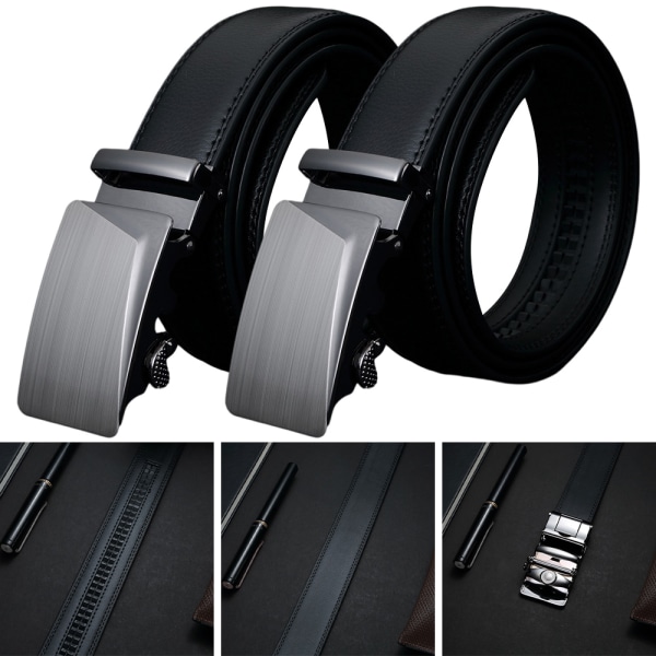 Bälte herrbälte läder automatiskt justerbart spänne svart 130cm