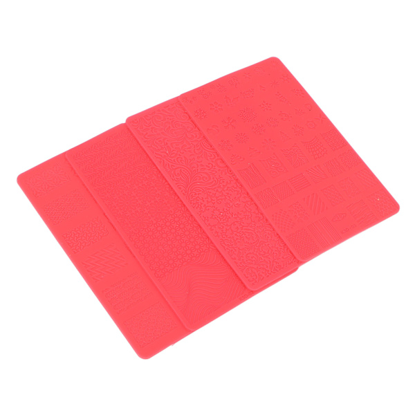 4 stk 3D Relief Negletryksskabelon Salon DIY Blød Silikon Negleudskæringsskabelon Form Neglekunstværktøj