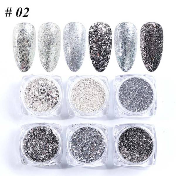 6 stk negl-klistremerker Farger Glittersett Høst og Vinter Diamant i rusk Rosa Champagne Pailletter Negl Glitter Negl E