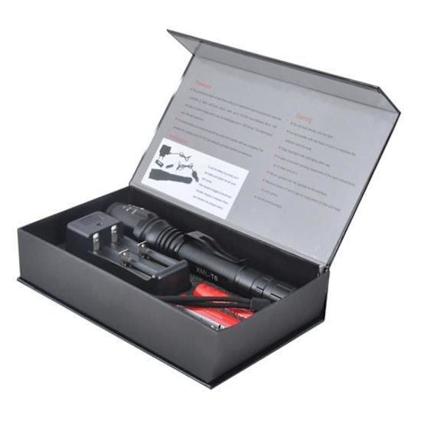 Ficklampa LED Cree XML-T6 + 2 Batterier + Laddare Svart