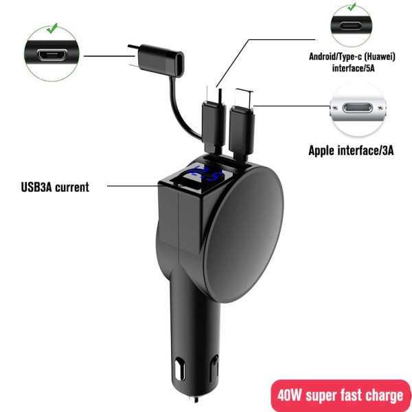 Teleskopisk bil lader PD20W hurtiglading for Apple