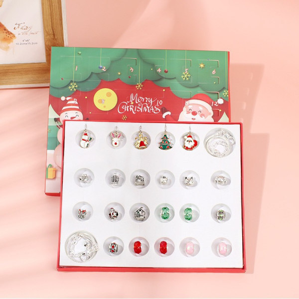 Guld Jule-nedtællingskalender Gaveæske DIY Perle Armbånd Advent Juletræ Blind Box H
