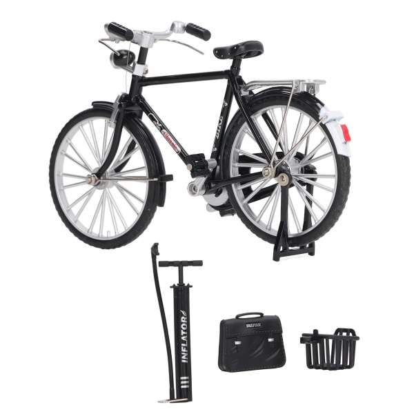 1:10 Legering Cykelmodel Vintage Miniature Simuleringskollektion Fritstående Cykelmodel med Luftpumpe Kufferten Sort