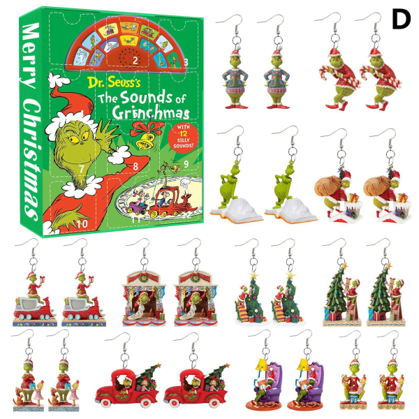 Jule Blind Box Serie Grinch Øreringe Grøn Pels Monster 12-Timers Nedtælling Akryl Flade Øreringe B