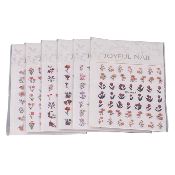 6 ark Nail Art Stickers 3D Blomster Nail Stickers Vår Sommer Selvklebende DIY Blomsterdesign Manikyrtips Dekorering