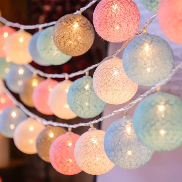 LED Julefestival Hjem Nyttår Dekorativ Lampe Cotton Ball Lighting Chain Vine Bal Colored Lantern Macarons 3M20led Battery