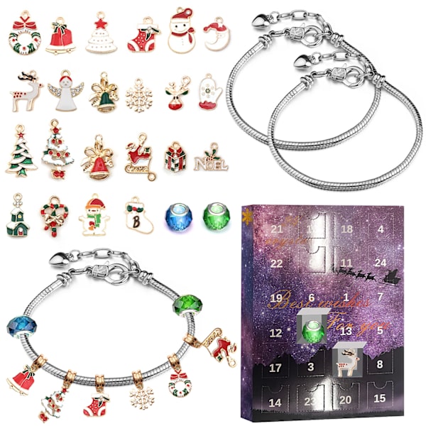 Julekalender med 24 overraskelser - armbånd til jul - julegave til barn Silver