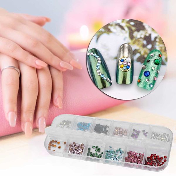Nagelkonst Rhinestone Nageldekor 12 Färger Manikyr Dekorationer Nagelkristaller för Nagelsalong