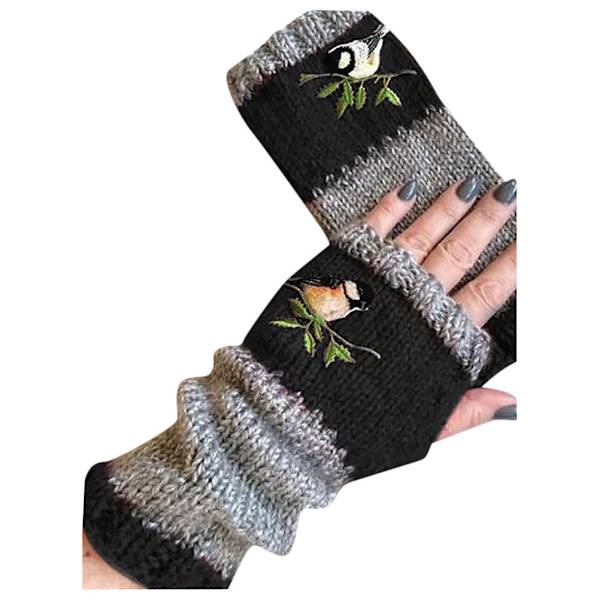 Fåglar Broderade Vantar Stickade Vinter Varma Fingerlösa Vantar Färgblockade Splice Vantar Kvinnor Flickor Vantar