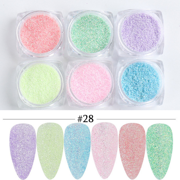 6 kpl kynsiä tarroja Värit Glitter Set Syksy ja Talvi Timantti roskat Pink Champagne Sekvenssit Kynsi Glitter Kynsi U