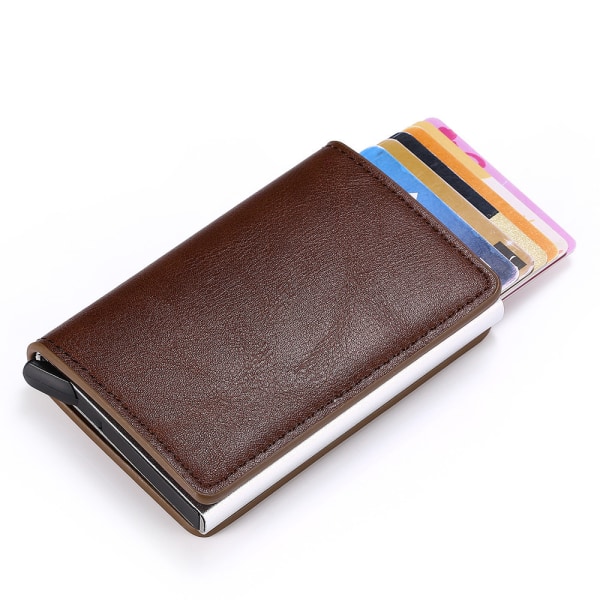 POP UP Lommebok med RFID-NFC Blokkering Kort Holder Etui Lommebok Kassett Brown