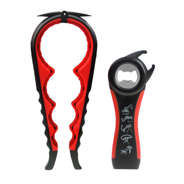 Multifunktionell flasköppnare, burköppnare set, 5-i-1 ölflasköppnare, 4-i-1 flasköppnare, kökslockskruv Black and Red 2pcs