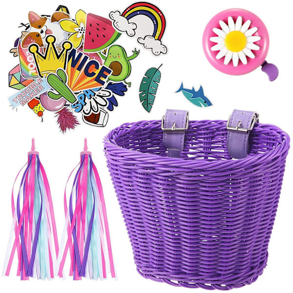 Lasten käsin kudottu pyöräkori pyörävarusteilla tytöille ja pojille Rainbow color