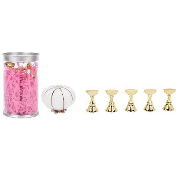 Keramisk Græskarformet Negle Display Stativ Salon DIY Guld Magnetisk Negletip Holder Øvelsesstativ Sæt Hvid