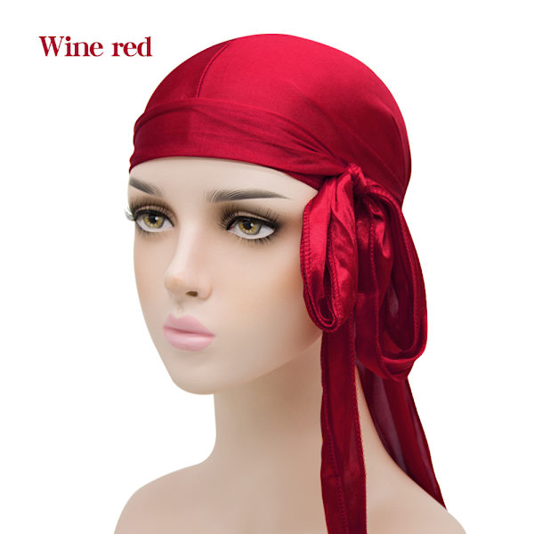 Huvudbandshätta för män och kvinnor, elastisk konstgjord silke, pirathätta Wine Red Average Size
