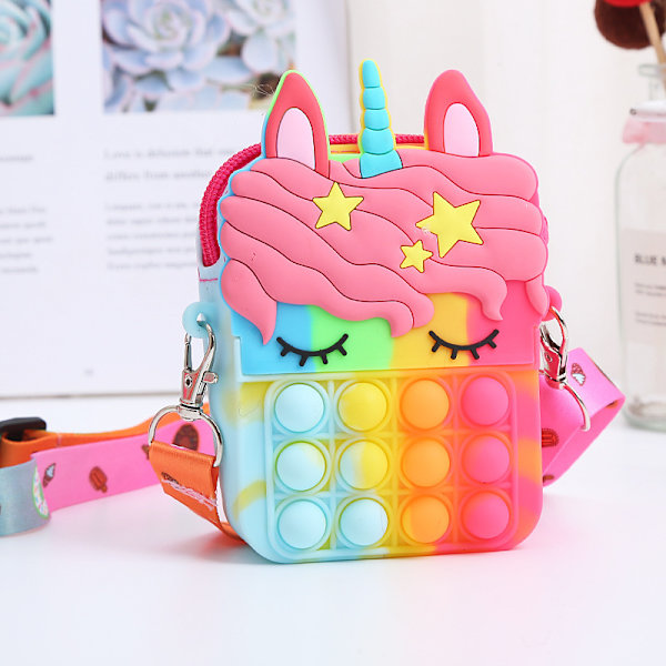 Ny Taske Prinsesse Møntpung Silikon Crossbody Voksen og Børn Dekompression Sød Legetøj Tegneserie Taske Rainbow