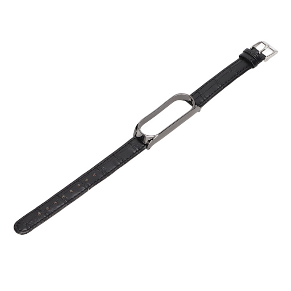 Hurtigutløsende lærreim for klokke med bambusmønster, klokkestropp, håndleddsreim, smartklokkestropp, erstatning for Xiaomi Mi Band 6 5 NFC Svart