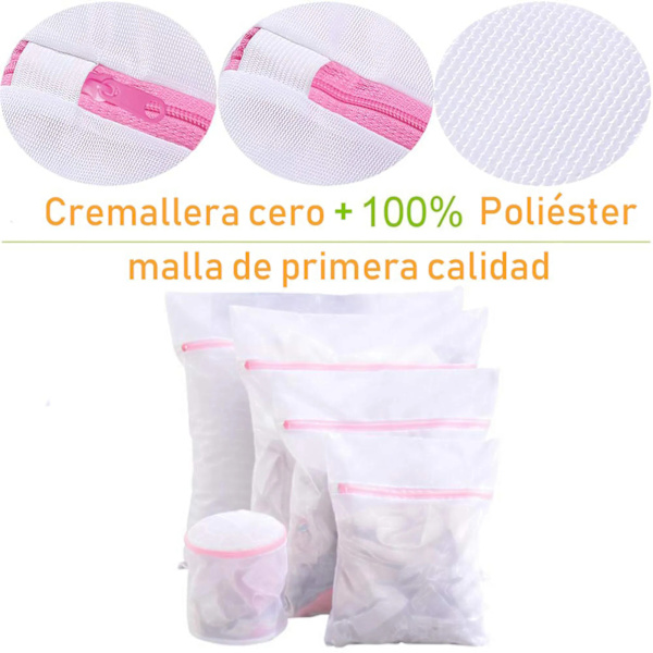 5 st tvättpåsar med fint nät av polyester, förtjockat nät