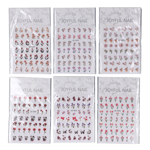 6 Ark Neglekunst Stickers 3D Blomster Negle Stickers Forår Sommer Selvklæbende DIY Blomster Design Manicure Tips Dekoration