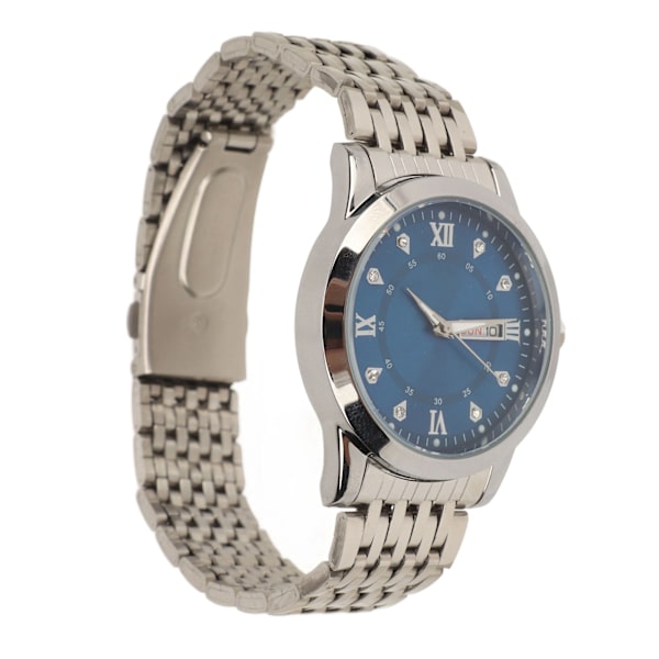 Armbandsur för Män Kvarts Dag Datum Vattentät Casual Lyx Luminous Mode Klänning Klocka med Legering Armband för Affärer Silver Blå