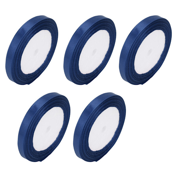 5-pack Satängband 22m Långt 10mm Brett Bröllopsfest Dekoration DIY Tillbehör för Presentkaka Godisask Inpackning Mörkblå