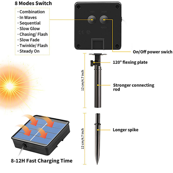 Solcells-LED-ljusslinga Dekorativ belysning 50LED 7M