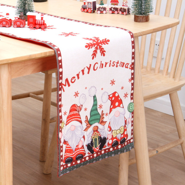 Christmas Table Runner Dubbellager Bomull Linne Kreativa utskrift Snowman Old Man Tabell HL Table Runner 01 180*33cm