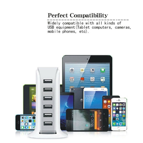 Seks-ports lader for flere enheter Smarttelefon nettbrett