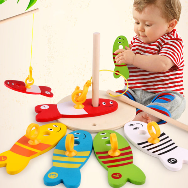 Trä Montessori Färgglad Fiske Digital Kolonn Spel Tidig Utbildningsleksaker Lämplig för Pojkar och Flickor