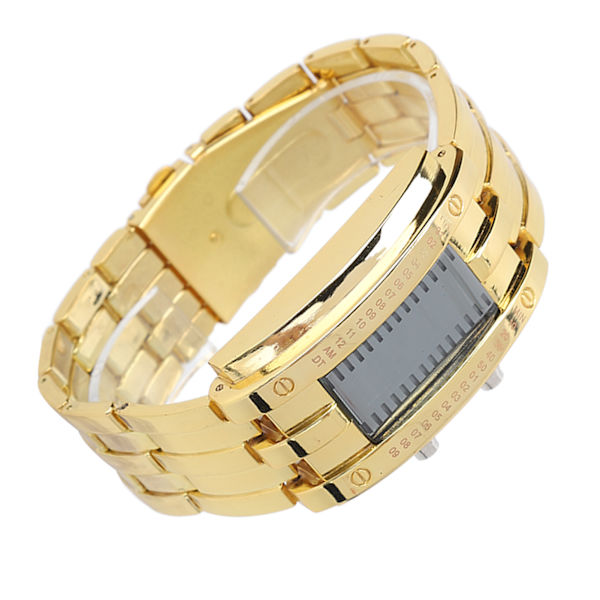 Herre-ur Mode Elegant Vandafvisende Alloy Herre-LED-ur med Binær Tid Visning (Mænds Guld)