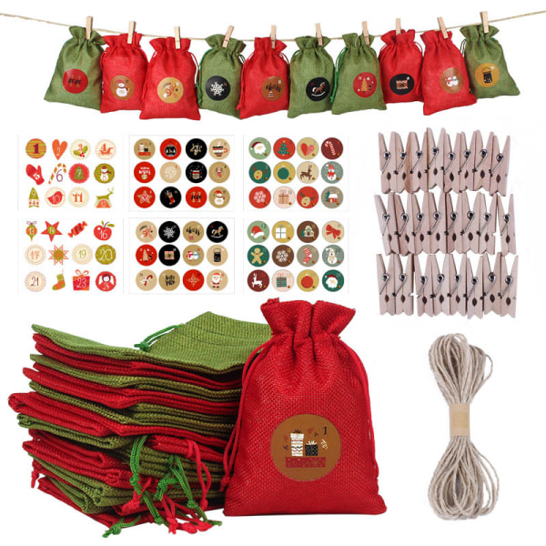 Julepose 1-24 Adventskalender Julegavepose Passer til Godteri Snacks Julegavepose 4 13*18cm