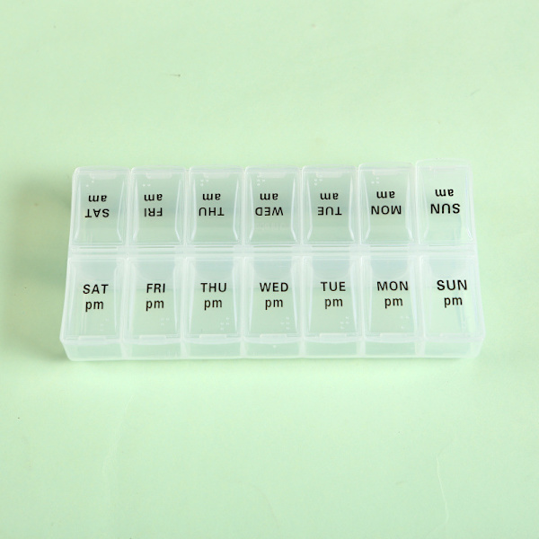 14-ruts dubbelrads förpackning bärbar medicinförvaring Small Transparent Black Words