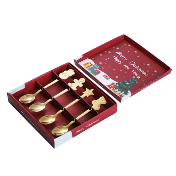 Julsked 4-pack Rostfritt Stål Juldukning Set Kaffe Te Dessert Soppa Rörked