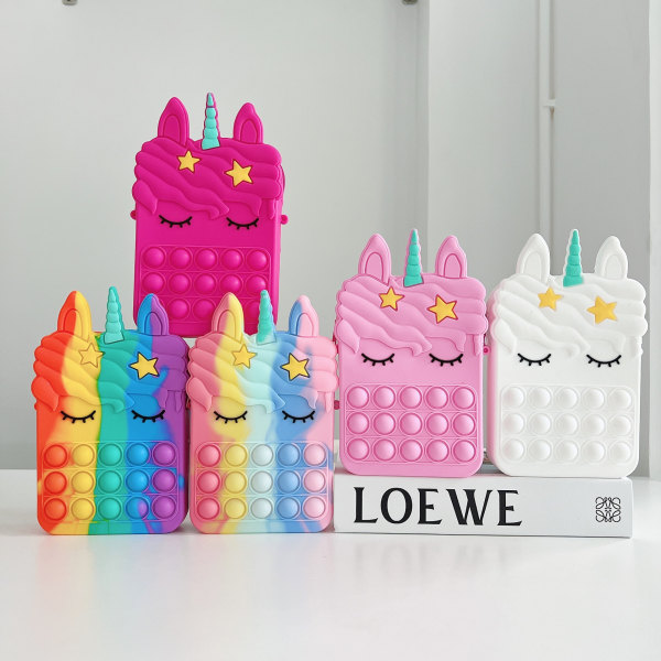 Pop-it Regnbue Unicorn Veske for Jenter pink big