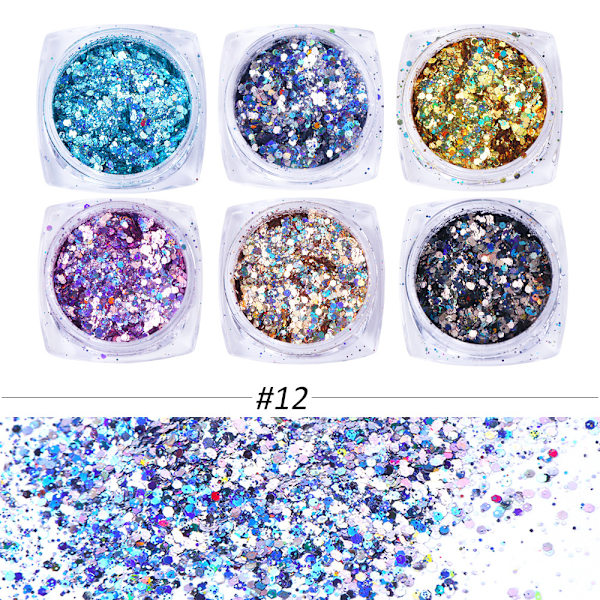 6 stk negl-klistremerker Farger Glittersett Høst og Vinter Diamant i rusk Rosa Champagne Pailletter Negl Glitter Negl K
