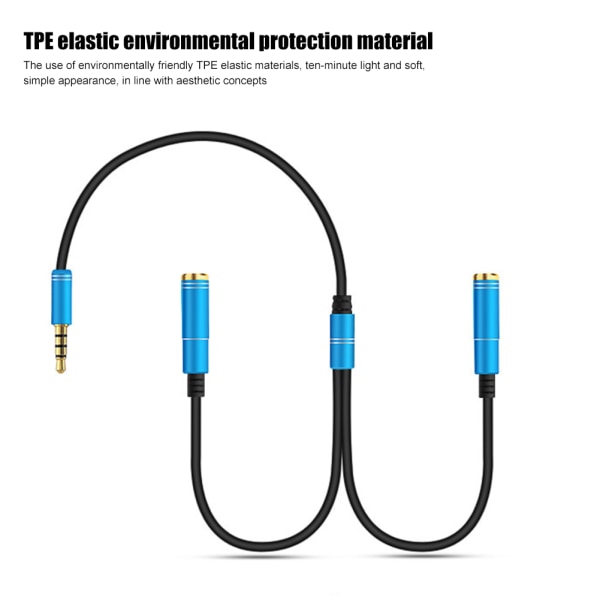 3,5 mm lydsplitterkabel 3,5 mm hann til 2 porter 3,5 mm hunn med mikrofon 3,5 mm forlengelses AUX-kabeladapter