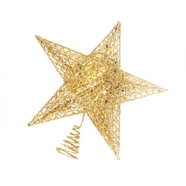 Juletrærtoppstjerne i jern med ledningslamper, femspissstjerne, jernjulepynt Gold 20*25cm