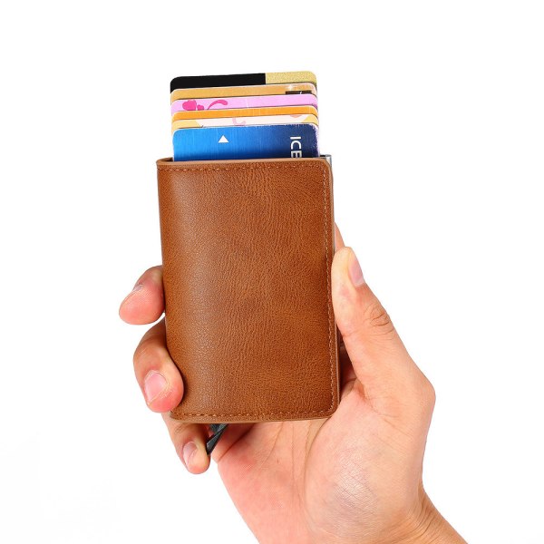 POP UP-pung med RFID-NFC-blokkortholderetuiet Pungkassette Brown