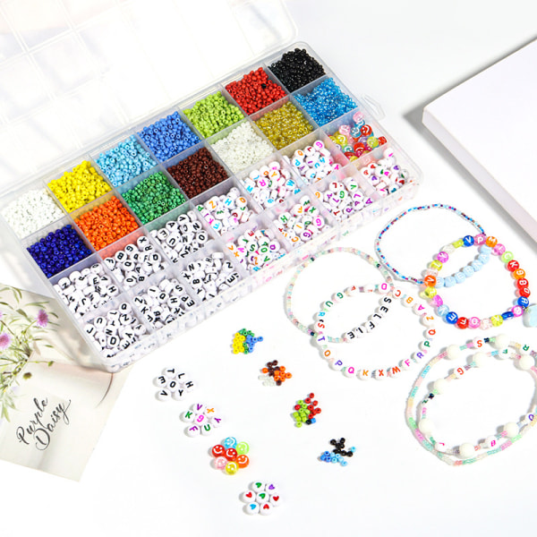 DIY Bead Box Kit Brevperler Multicolor DIY Armbånd Halskæde Tilbehør 8