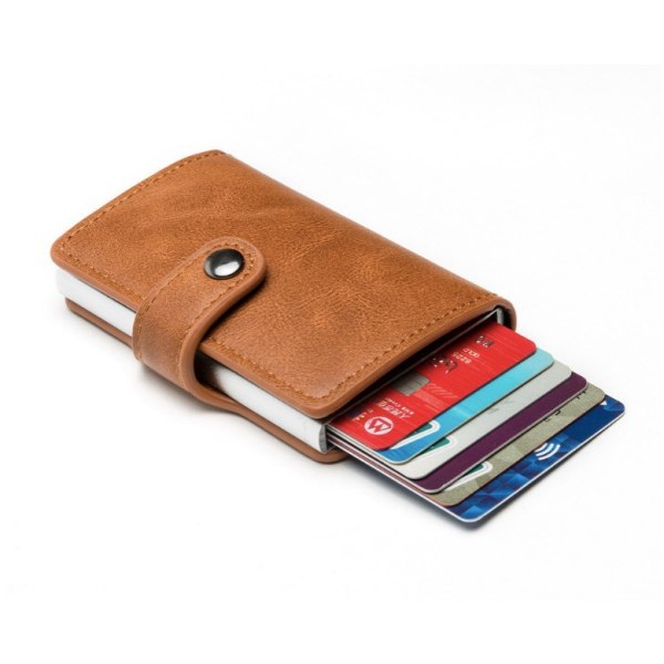 POP UP Tegnebog med RFID-NFC Blokering Kort Holder Etui Tegnebog Kassette Snap Button Apricot