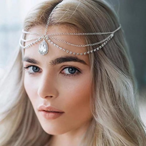 Vintage Hårsmycke/Boho Hår Smycke - Sølvkjeder & Rhinestones