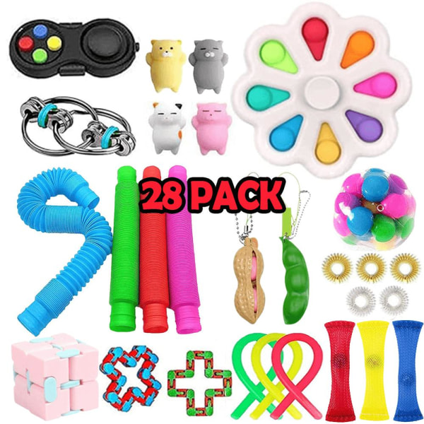 28-pak Fidget-legetøjssæt Pop it-sanselegetøj til voksne og børn