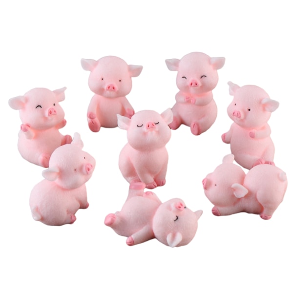 8 stk Mini grise figurer Kage Cupcake Topper Dekoration Pig Crafts Resin Ornament for Car Home Baby Shower Party Decor Gift